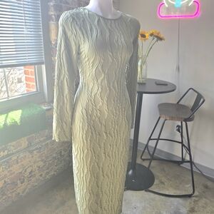 Elegant Olive Green Textured Dress